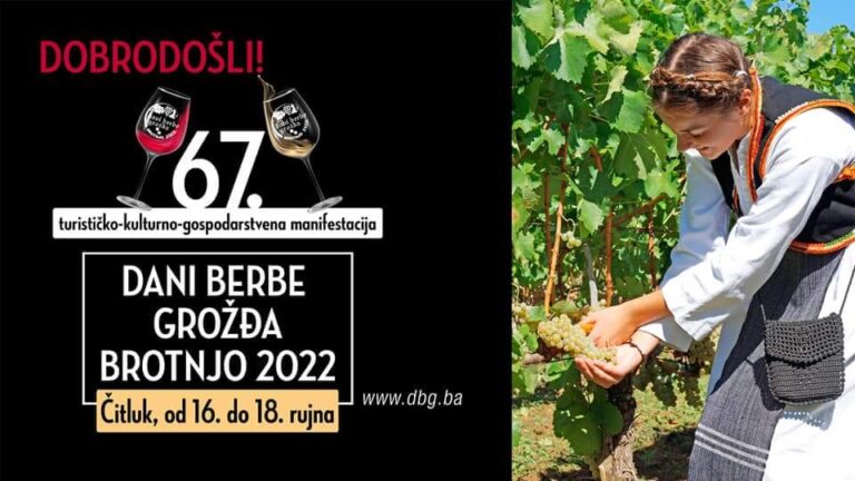 „Dani berbe grožđa – Brotnjo 2022“ održavaju se od 16. do 18. rujna