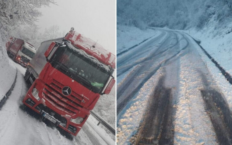 Kamioni zapeli u snijegu, automobili se jedva probijaju