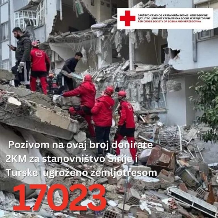 Crveni križ BiH pokrenuo humanitarni broj za pomoć ugroženom stanovništvu Turske i Sirije