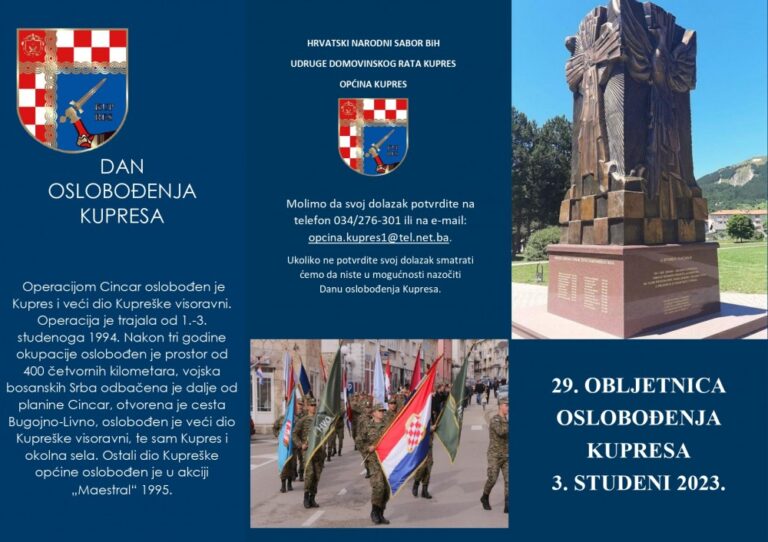 Program obilježavanja 29. obljetnice oslobođenja Kupresa