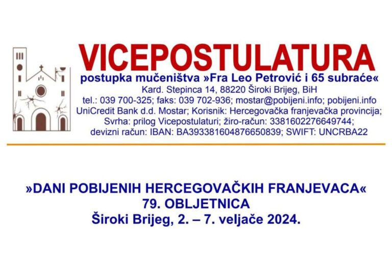 ‘Dani pobijenih hercegovačkih franjevaca’ od 2. do 7. veljače