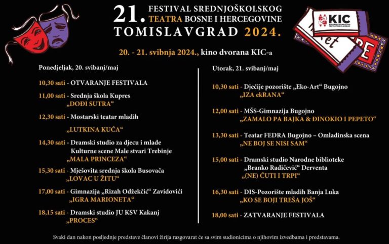 Program 21. Festivala srednjoškolskog teatra BiH 2024.