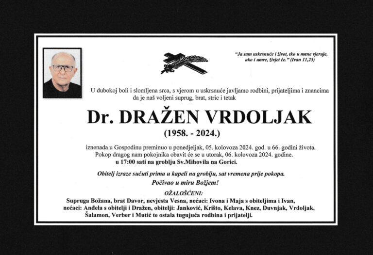 UMRO POZNATI LIVANJSKI LIJEČNIK – GINEKOLOG: Dr. Dražen Vrdoljak