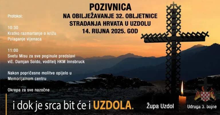 NAJAVA: Obilježavanje 32. obljetnice stradanja Hrvata Uzdola