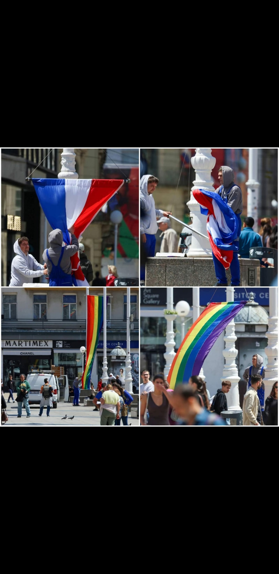 Na Jelačić trgu: Možemovci skidaju hrvatsku i postavljaju LGBT zastavu